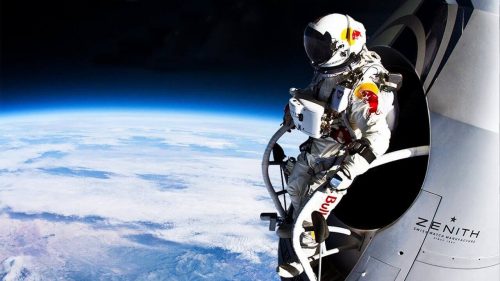 Astronaut preparing to jump from Zenith space pod